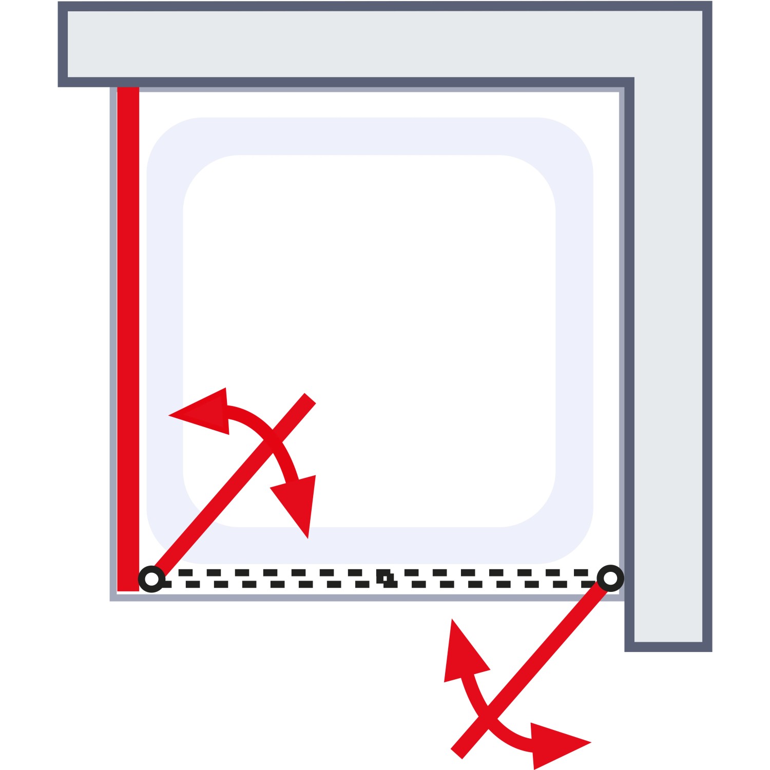 Skizze der Schulte ExpressPlus Duschkabine Sunny mit Pendeltür und Seitenwand.
