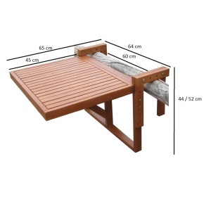 Balkon-Hängetisch Berkeley aus Eukalyptusholz, klappbar, 60x49 cm, für mehr Beinfreiheit.