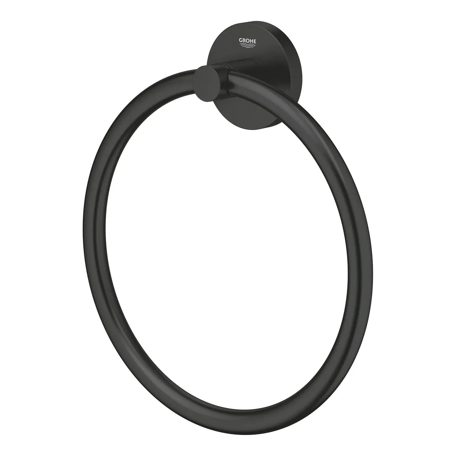 Grohe QuickFix Handtuchring Start, matt schwarz, zur Wandmontage im Badezimmer.