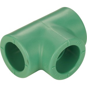 Grünes PPR-T-Stück DN 32 aus Kunststoff für Sanitärinstallationen.