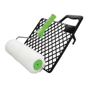 Vestanroller Set mit Abstreifgitter: Farbroller, Bügel und Gitter für Malerarbeiten.