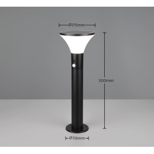 Schwarze Reality LED Solar-Wegeleuchte Gorda mit Bewegungsmelder, 50 cm hoch.