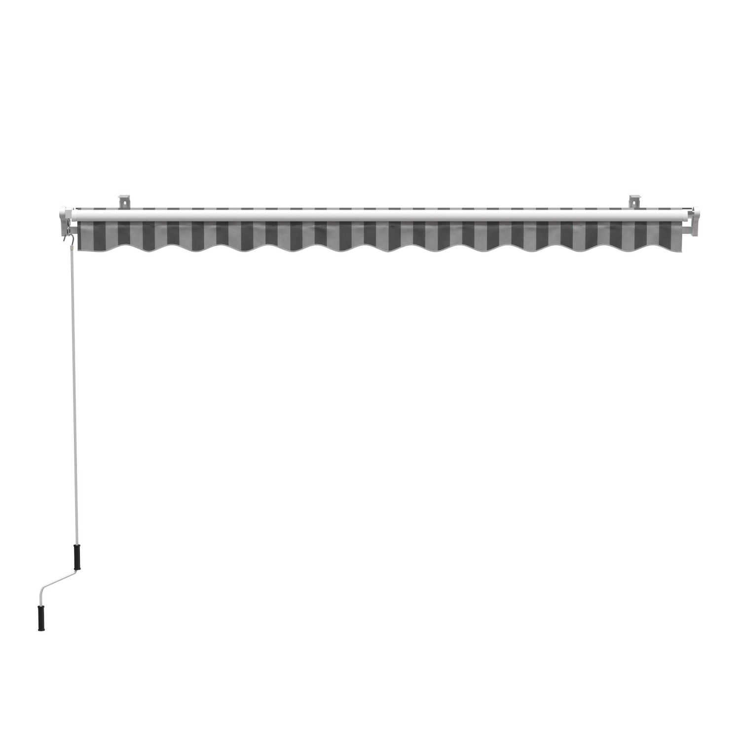 Gelenkarmmarkise Aventura 3x2m in Grau-Weiß gestreift mit Handkurbel für Wand- oder Deckenmontage.