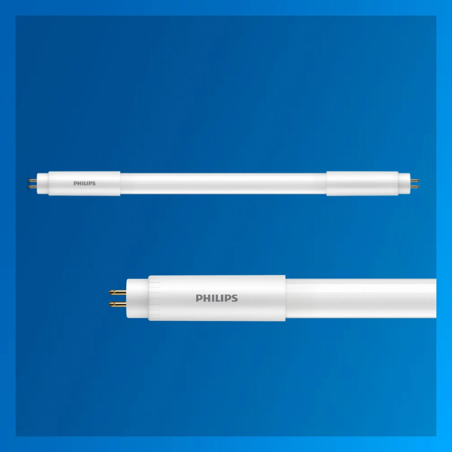 Zwei weiße Philips LED-Röhren T5, 13W, für EVG-Betrieb. Energiesparende Leuchtstofflampe mit G5 Sockel.