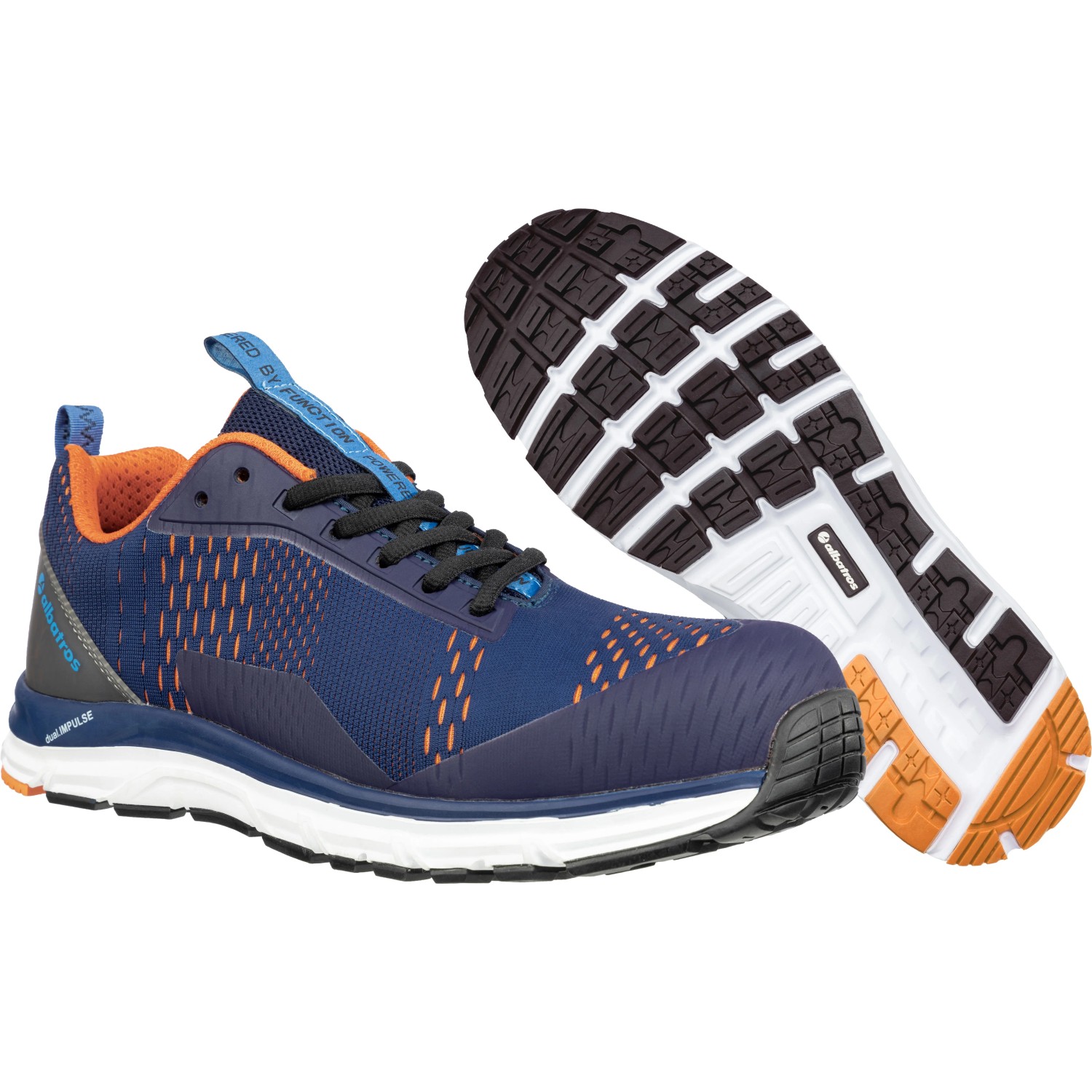 Albatros Sicherheitshalbschuh AER55 in Blau-Orange, Größe 39. Arbeitsschuh mit sportlichem Design und rutschfester Sohle.