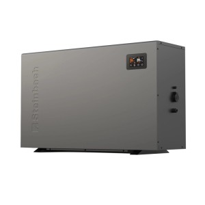 Steinbach Wärmepumpe Silent 9 für Pools bis 40.000 l, graues Gehäuse mit digitalem Display.