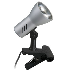 Briloner Klemmspot Lock Titan: Klemmleuchte aus Metall und Kunststoff mit schwarzer Klammer.