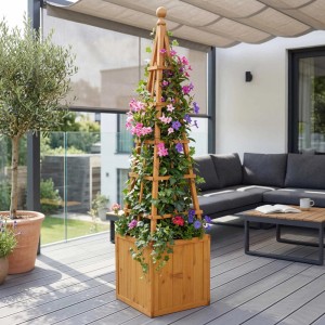 MCW Rankgitter Q18 mit Pflanzkasten aus Holz, 168x40x40cm, Natur. Ideal für Kletterpflanzen.