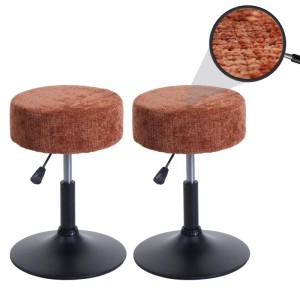 2er Set Hocker, terrakottafarbener Chenille-Stoff, höhenverstellbar, drehbar, Stahlfuß