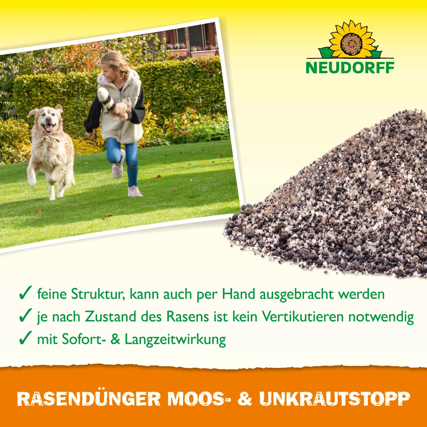 Neudorff Rasen-Dünger Spezial 5Plus1, 10 kg: Rasendünger für dichten, grünen Rasen. Mit Kind und Hund im Garten.