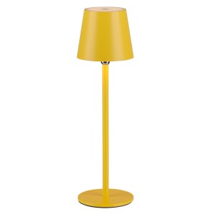 Gelbe Akku-LED-Tischleuchte Boteria, Ø 11 cm, 37 cm hoch. Dekorative Außenleuchte mit Touchdimmer.