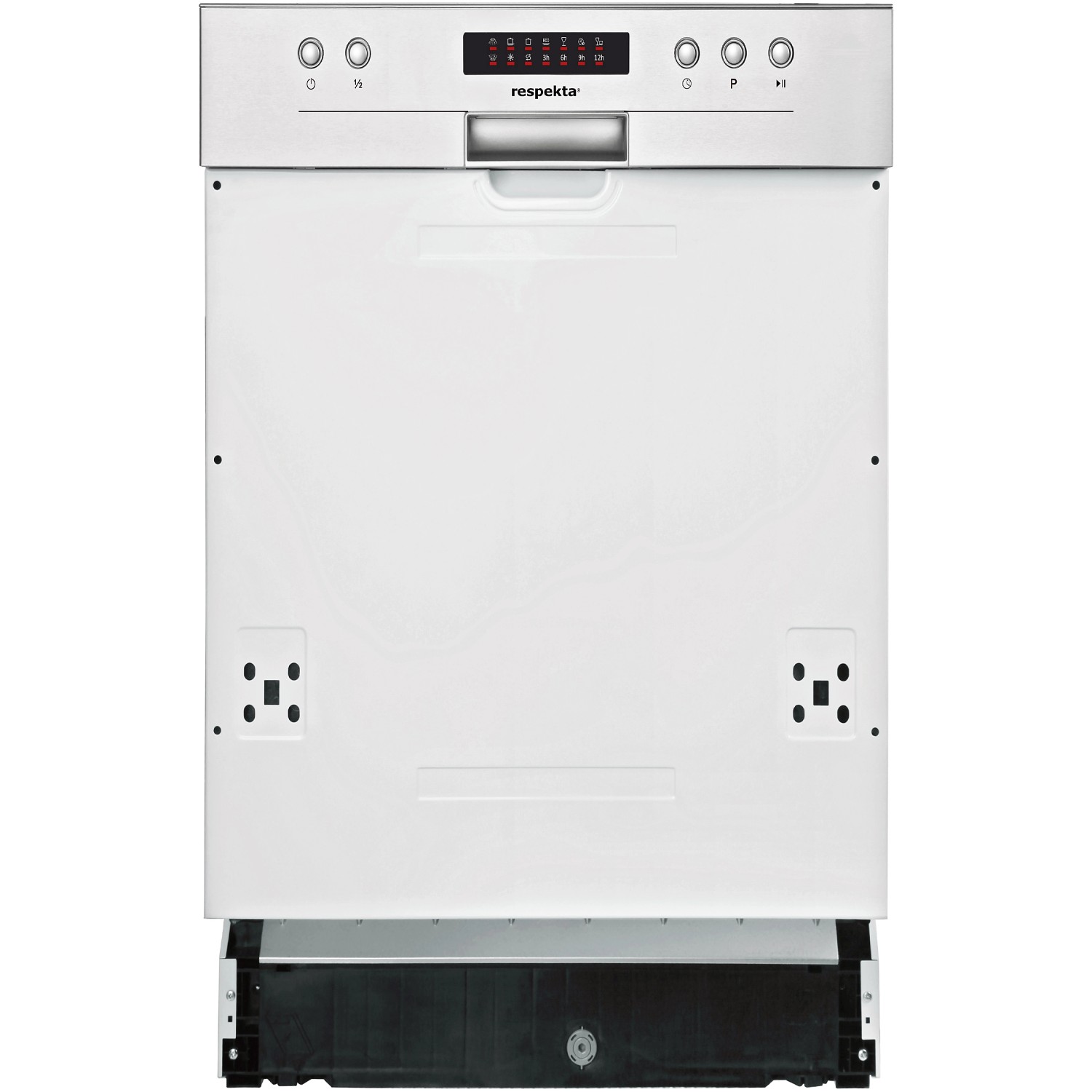 Respekta Geschirrspüler teilintegriert, passend zur Küchenzeile, weiße Front mit Bedienfeld.