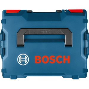 Blaue Bosch Professional L-Boxx 374 Werkzeugkiste mit schwarzem Tragegriff und rotem Verschluss.