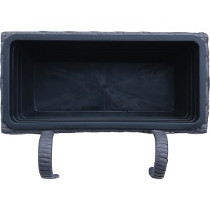 Anthrazit-schwarzer Polyrattan Balkonkasten 40x28x22 cm für Hängetöpfe, mit herausnehmbarem Topf.