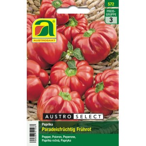 Austroselect Paprika Paradeisfrüchtiger Frührot Saatgut, rote, gerippte Früchte.
