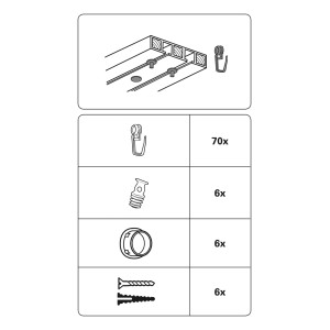 Gardinia Zubehör-Set für 2-läufige Vorhangschiene in Weiß, bestehend aus Rollringen, Schrauben und Dübeln.