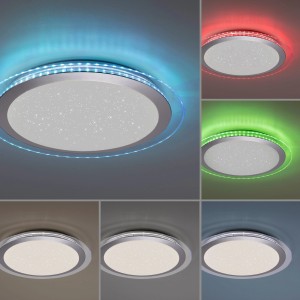 LED-Deckenleuchte Cyba, silber, mit Farbwechsel (CCT & RGB), Ø 45cm.