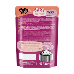 Lucky Lou Katzen-Nassfutter Thunfisch Filet in Broth, 70g. Ergänzungsfutter für Katzen.