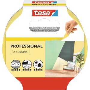 Tesa Malerband Professional, 25 m x 25 mm, für präzise Farbkanten beim Malen.