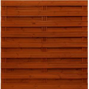 Sichtschutzzaun Goch, teakfarben lasiert, 180x180 cm. Holzzaun-Element mit horizontalen, geriffelten Brettern.