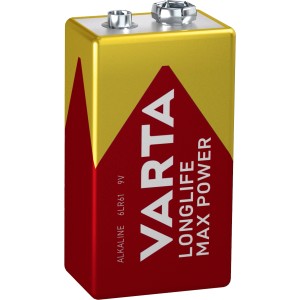 9V-Blockbatterie Varta Longlife Max Power für Rauchmelder & Mikrofone.