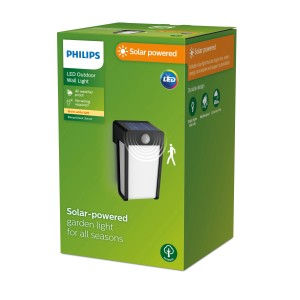 Philips Solar-Wandleuchte Shroud, 2.3W, schwarz matt, mit Tageslicht- und Bewegungssensor.