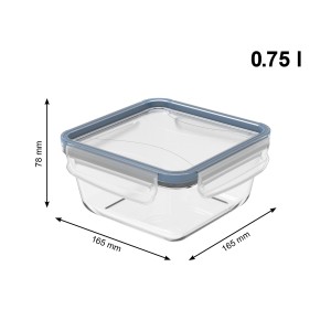 Rotho Kühlschrankdose Click & Lock Glas, 0,75 l, blauem Deckel, quadratisch.