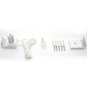 Montageset für MCW Rollo D52, 80x230cm, Grau-Weiß, inklusive Halterungen, Kette, Schrauben und Dübel.