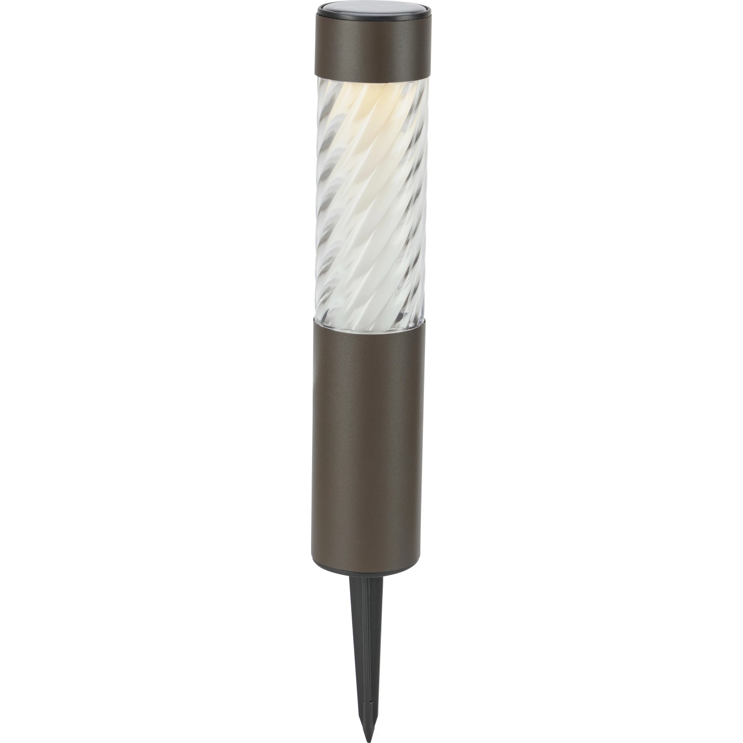 Solar-LED-Dekoleuchte Isili, 4er-Set, brauner Kunststoff mit Erdspieß für Außen-Dekoration.