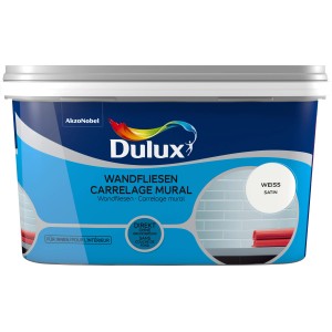Eimer Dulux Fresh Up Wandfliesenlack Satin Weiß, 2 Liter. Fliesenfarbe für Bad und Küche.