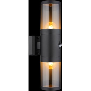 Globo Außenleuchte, 2-flammig, schwarz matt, mit Sensor. Moderne Wandleuchte für den Außenbereich.