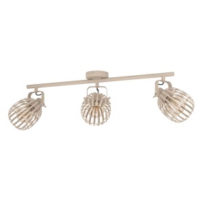 Sandfarbener Eglo Spot Girona, 3-flammig, mit dekorativen Lampenschirmen für E27 Leuchtmittel.