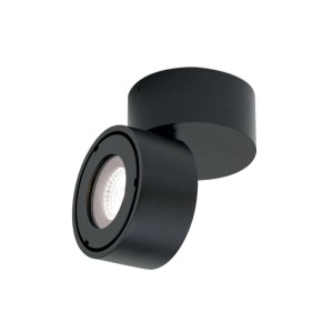 Schwarze, schwenkbare LED Außen Deckenleuchte aus Aluminium. Dimmbarer Spot für Garten & Bad, IP65.