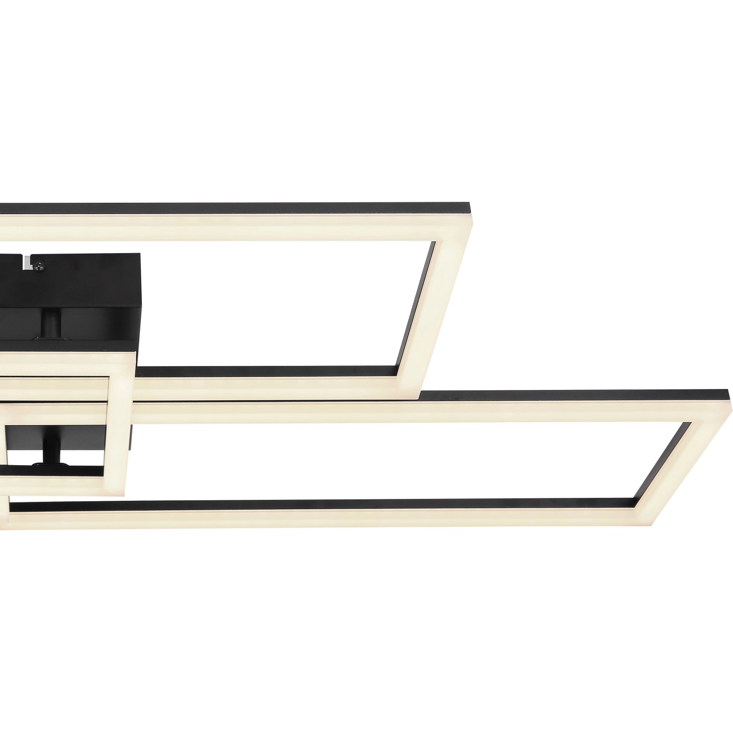 Moderne, dimmbare LED-Deckenleuchte Tiny, schwarz matt, mit rechteckigen Paneelen. Smarte Steuerung per App möglich.