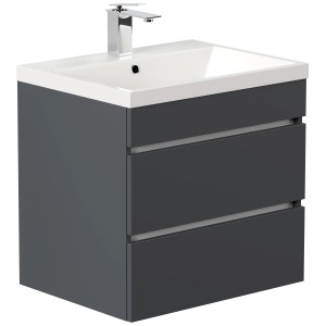 Posseik Badmöbel Fellini 60 in Grafit mit Waschbecken und 3 grifflosen Schubladen.