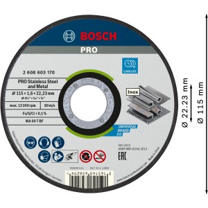 Bosch Pro Trennscheibe 115x1,6 mm für Edelstahl und Metall. Zubehör für Winkelschleifer.