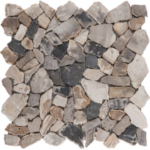 Mosaikmatte Polygonal Fossil Wood, 30,5x30,5 cm, Naturstein-Optik für Wand und Boden.