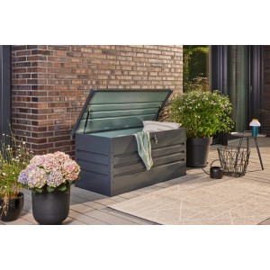 Home Deluxe Megabox XL: Metall Aufbewahrungsbox, 400L, anthrazitgrau, wetterfest und abschließbar.