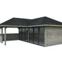 Grauer Palmako Pavillon Bianca Set mit Schiebetüren und Tresen, 588x588 cm.