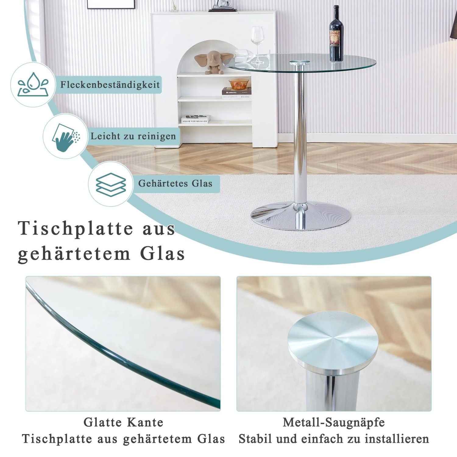 okwish Balkentisch mit Minimalistisch Glas Design 89x89x92cm Transparent_7