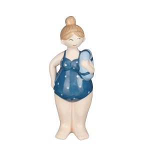 Dekorative blaue Damenfigur, 18,5 cm hoch, mit Badeanzug und Schwimmreifen. Sortierte Ausführung.