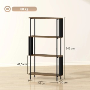 HOMCOM Standregal im Industrie-Design: 4 braune Holz-Regalböden, schwarzer Stahlrahmen. 80x30x141 cm, 80 kg.