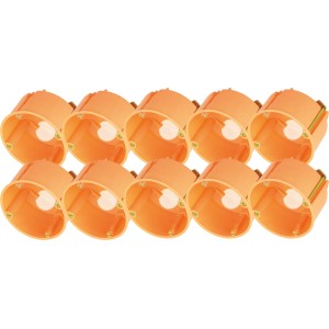 10 orangefarbene Hohlwanddosen, Ø 68 mm x 47 mm, mit Membran für Schalter und Steckdosen.