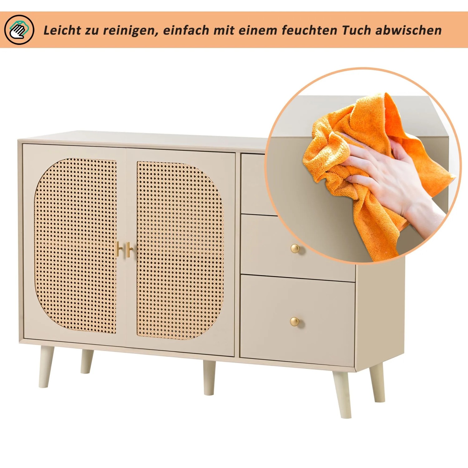 okwish Sideboard mit Türen Schubladen Wohnzimmer 120x40x80cm Beige_8