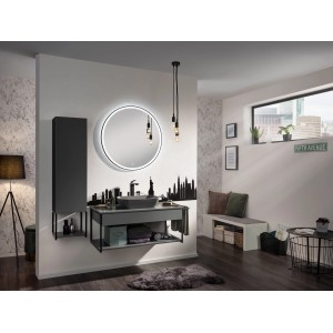 Graues Fackelmann Aufsatzbecken, ovale Form, 50 cm, im modernen Badezimmer.