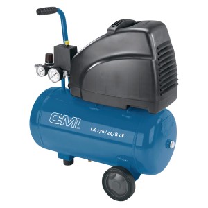 Blauer CMI Kompressor 24 l mit schwarzem Motorgehäuse und Manometer.