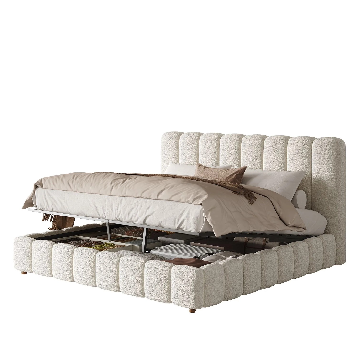 okwish Polsterbett 160x200cm mit Großem Stauraum Schlafzimmer Weiß ohne Matratze_10