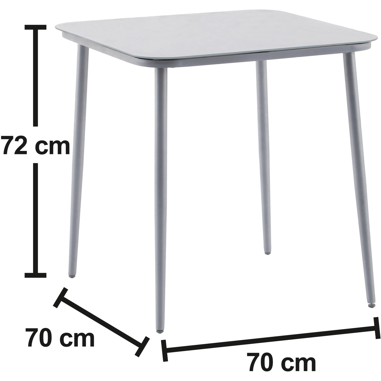 Quadratischer Gartentisch Suriname, Stahl Silber, 70x70x72cm, Teil der 3-tlg. Sitzgruppe.