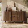 okwish Sideboard mit 2 Schiebetüren 2 Schubladen Wohnzimmer 140x79.5x40cm Braun_2