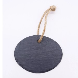 Schwarzes Boltze Dekoschild aus Schiefer mit Juteband, 7x9 cm.
